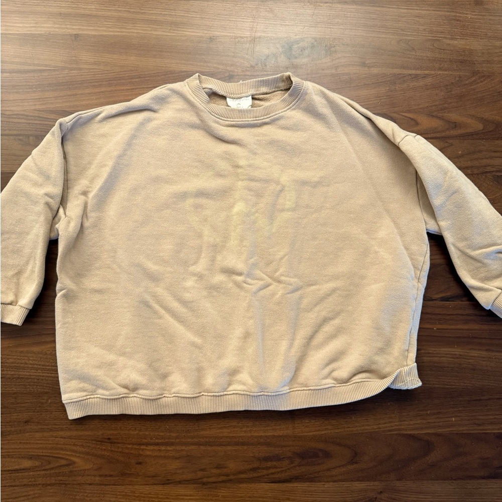 Summer in May Kids Tan Sweatshirt with yellow peace sign, size 8/9